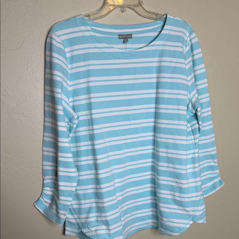 T by Talbots Women's Striped Top - Light Blue and White - Picture 4 of 8